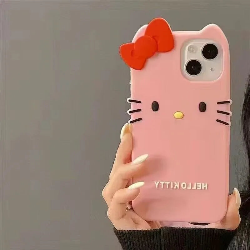 Hello Kitty Cartoon 3D Bow Phone Case For iPhone