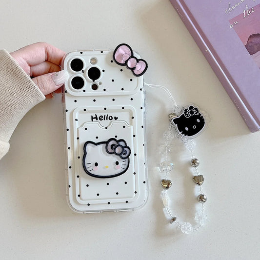 Cartoon Hello Kitty Bow Pendant Cute Polka Dot Phone Case For iPhone