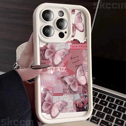 Pink Cute Butterfly Silicone Soft Phone Case For iPhone
