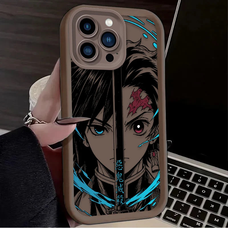 Demon Slayer Split Half Face Anime Phone Case Phone Case For iPhone