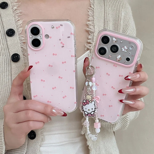 Pink Full Screen Bow Kitty Cat Phone Case For iPhone