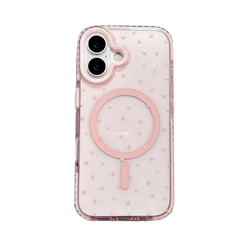 Pink Stars Magnetic Wireless Charge Clear Phone Case