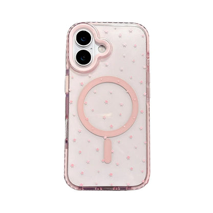 Pink Stars Magnetic Wireless Charge Clear Phone Case