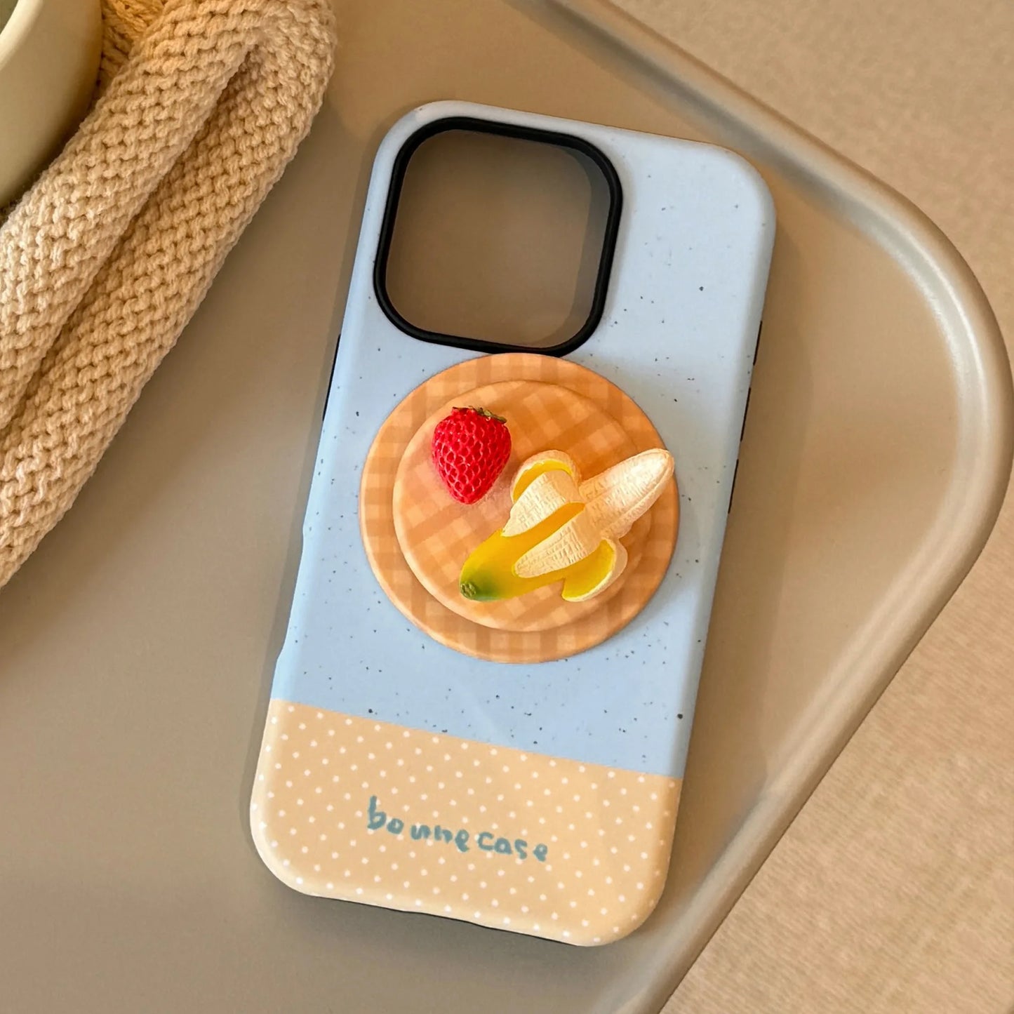 Korean Splicing 3D Cartoon Fruit Plaid Bracket Magnetic Phone Case For iPhone