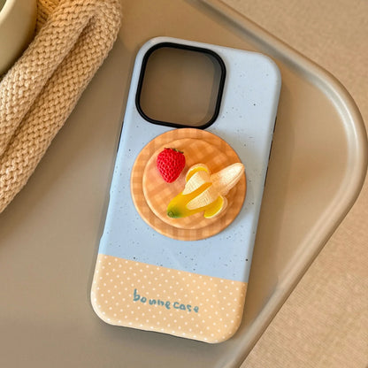 Korean Splicing 3D Cartoon Fruit Plaid Bracket Magnetic Phone Case For iPhone