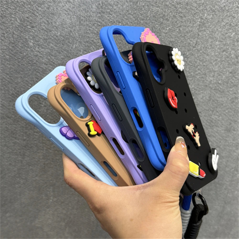Diy Charms Holes Liquid Silicone Soft Case for iPhone