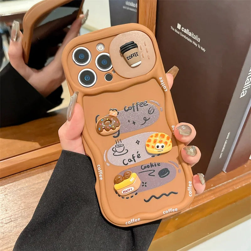 3D Cartoon Bread With Wrist Strap Wavy Phone Case For iPhone