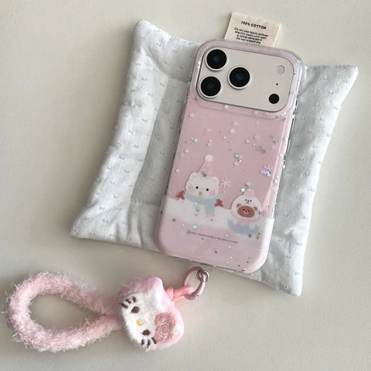 Korean INS Glitter Snowman Kitty Cat Phone Case For iPhone