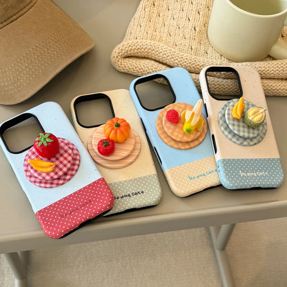 Korean Splicing 3D Cartoon Fruit Plaid Bracket Magnetic Phone Case For iPhone