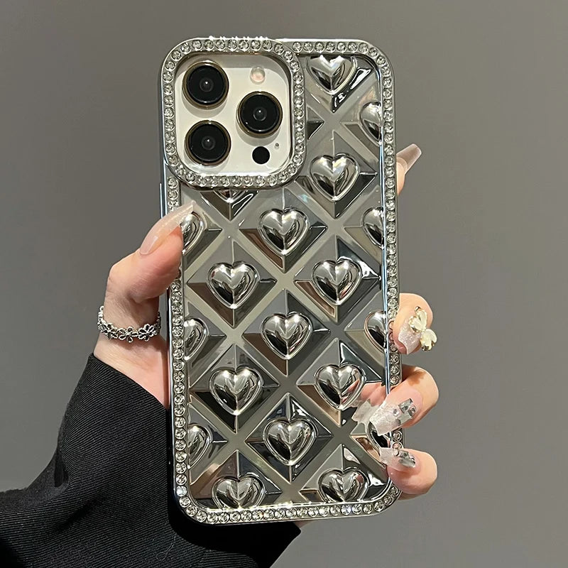 Fashion Love Heart Glitter Rhinestone Edge Phone Case