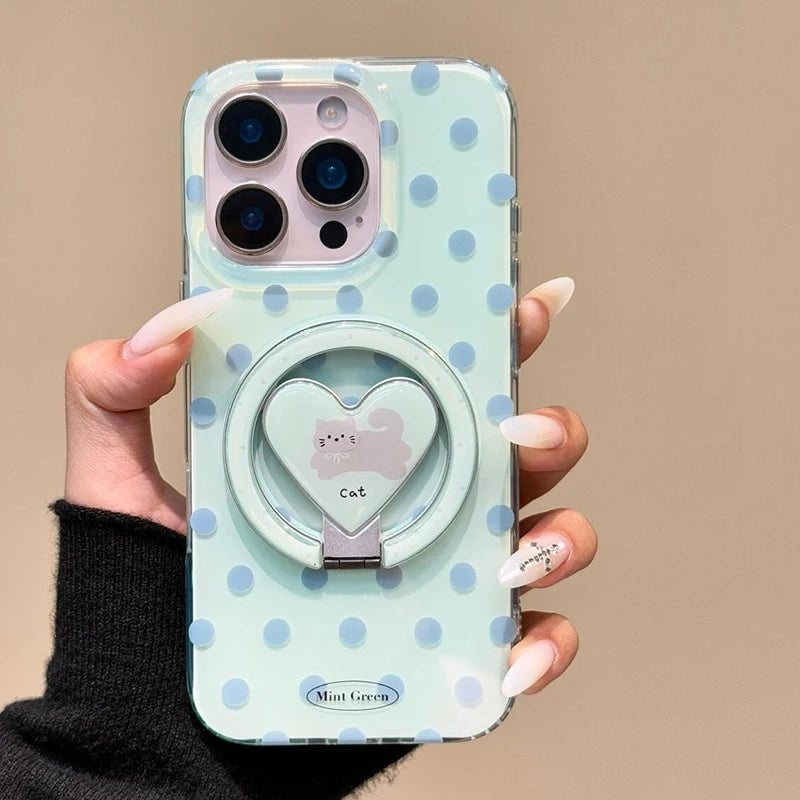 Mint Green Polka Dot Magnetic Holder Stand Phone Case