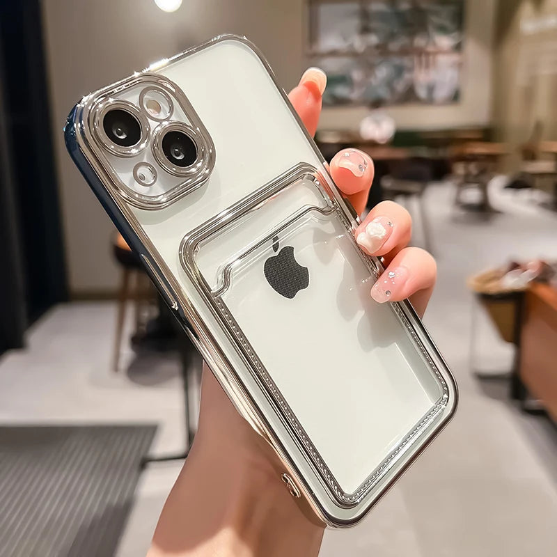 Electroplated Transparent Card Holder Wallet Phone Case
