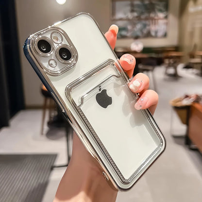 Electroplated Transparent Card Holder Wallet Phone Case