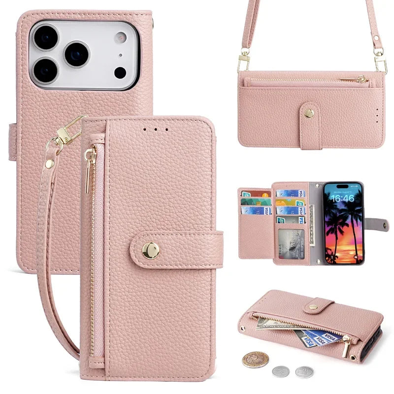 Zipper Wallet with Cards Solt  Flip Cover For iPhone