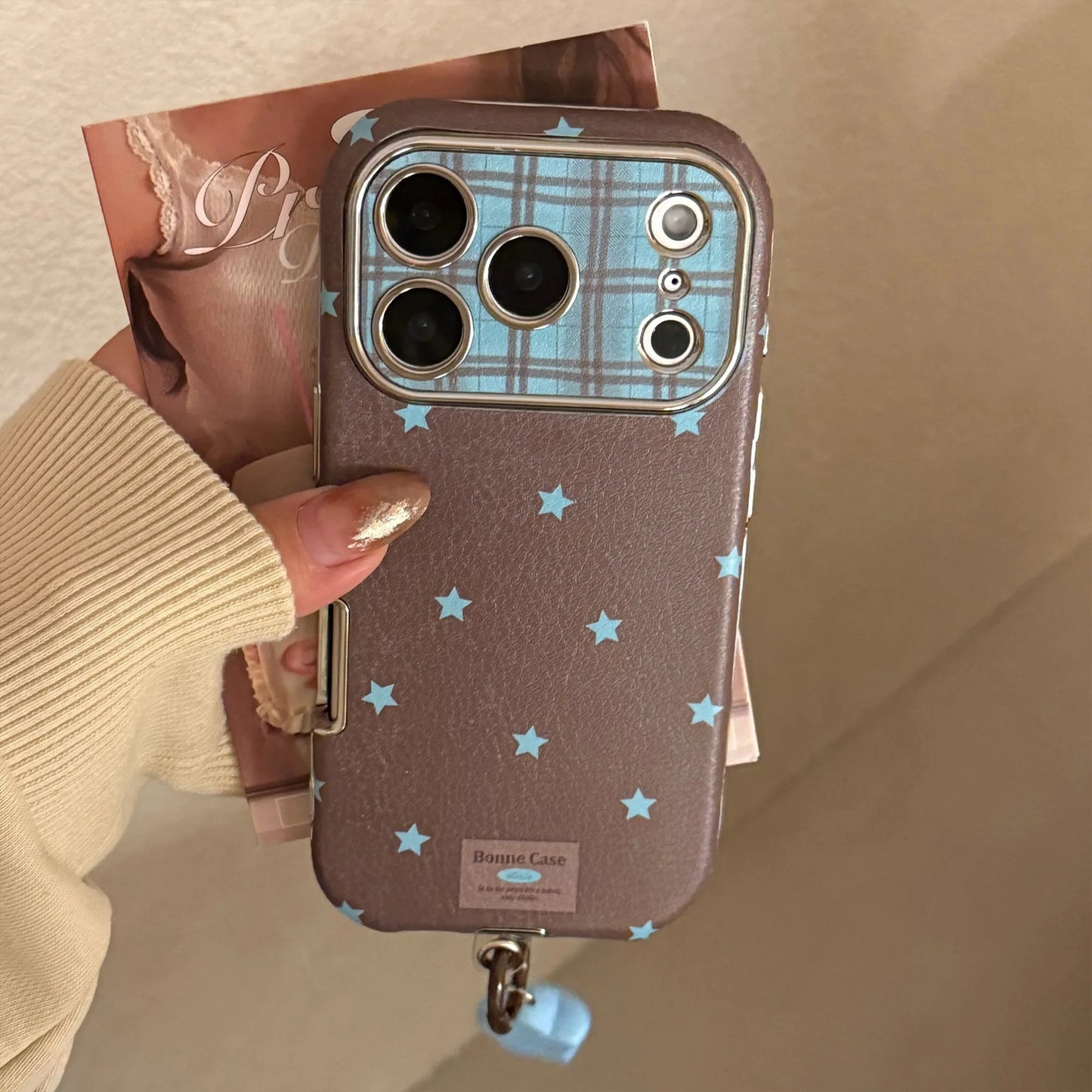 Korean Retro Stars Plating Leather Texture Phone Case For iPhone