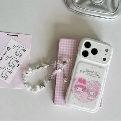 Cute My Melody Phone Case With Bead Wrist Strap Soft Shockproof Cover For iPhone
