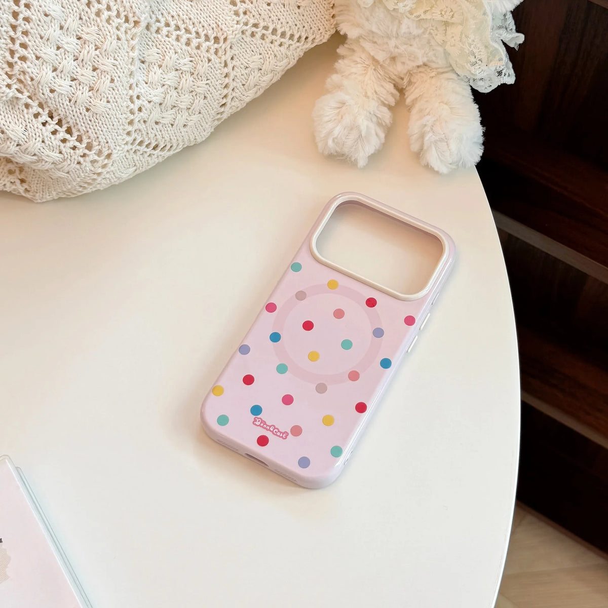 Korean Full Screen Colorful Polka Dots Stars Magnetic Bracket Phone Case For iPhone