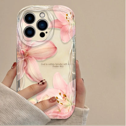 Retro Pink Lily Flower 3D Wave Phone Case  For iPhone