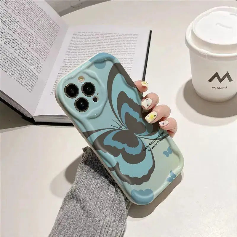 Retro Butterfly Flowers Wavy Silicone Phone Case For IPhone