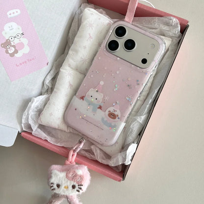 Korean INS Glitter Snowman Kitty Cat Phone Case For iPhone