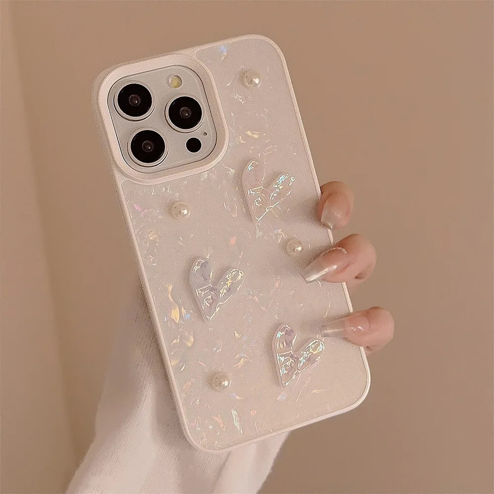 Korean Cute 3D Laser Pearl Love Soft Silicone Case For iPhone