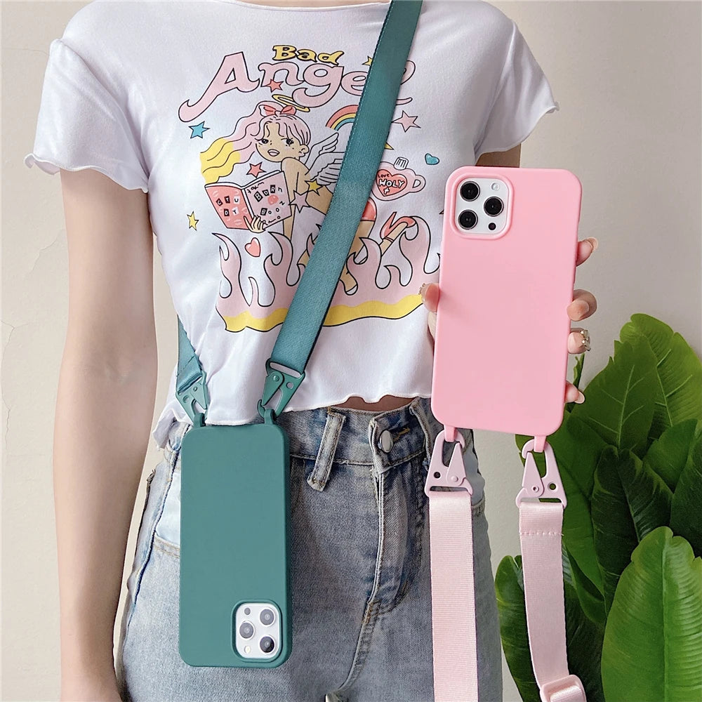 Crossbody Lanyard Matte Silicone Soft For Case iPhone