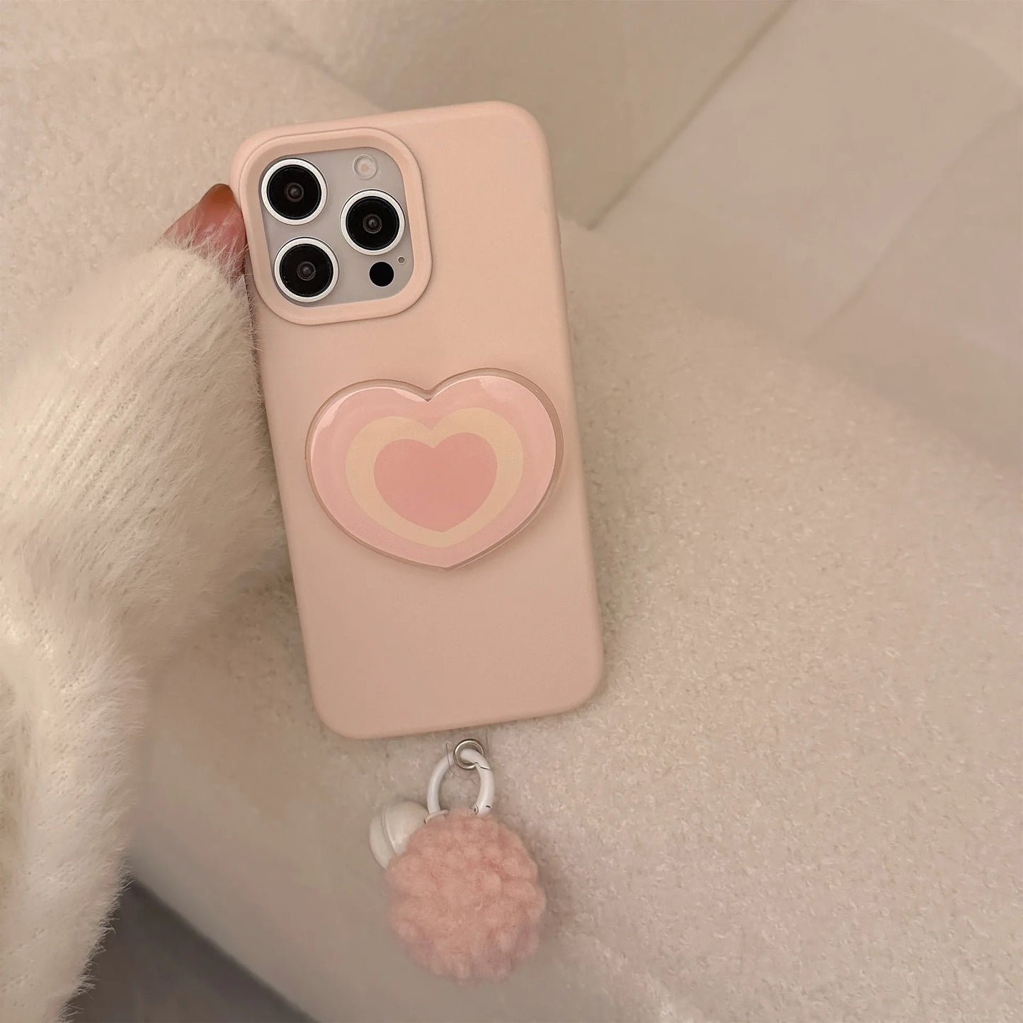 Korean Pink Phone Case With Love Heart Holder For iPhone