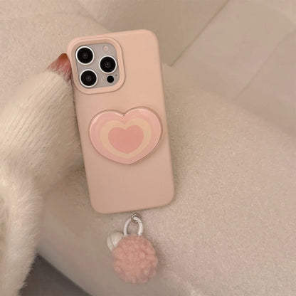 Korean Pink Phone Case With Love Heart Holder For iPhone