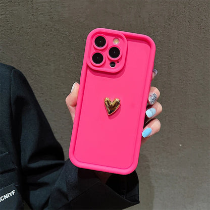 3D Gold Heart Silicone Soft Phone Case For iPhone