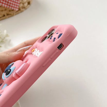 Cute 3D Stitch Head Grip Holder Phone Case For iPhone
