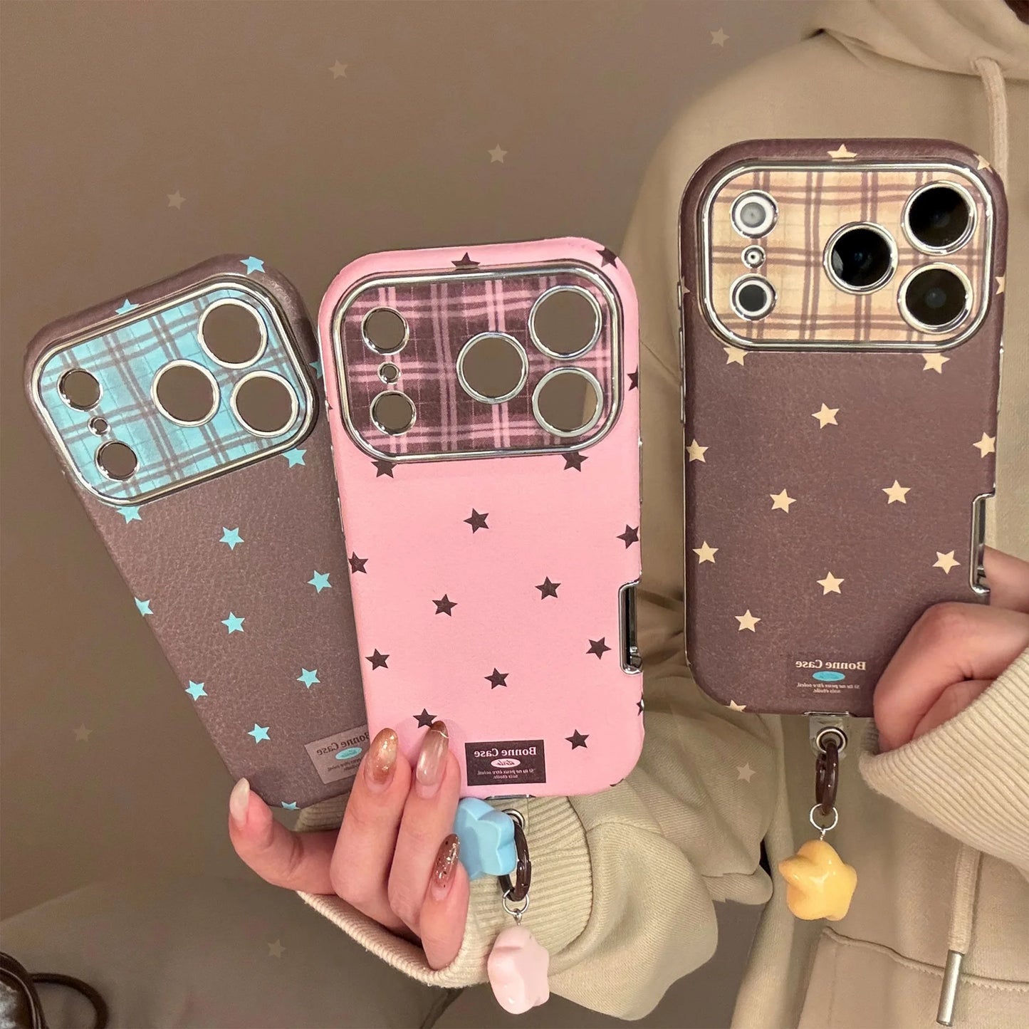 Korean Retro Stars Plating Leather Texture Phone Case For iPhone