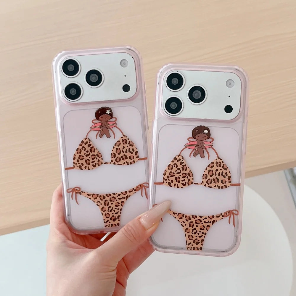 Cute Cartoon Leopard Print Bikini Phone Case For iPhone