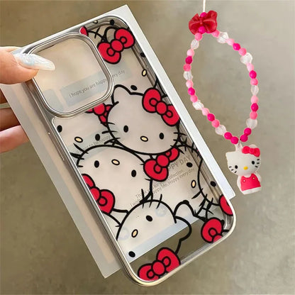 Red Hello Kitty Face Bow Strap Phone Case For iPhone