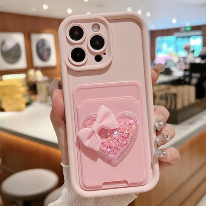 Lovely 3D Love Heart Card Bag Holder Phone Case For iPhone