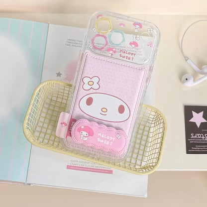 Luxury Pink Melody Holder Cute cartoon Sparkling My Melody Polka Dots Leather Phone Case For iPhone