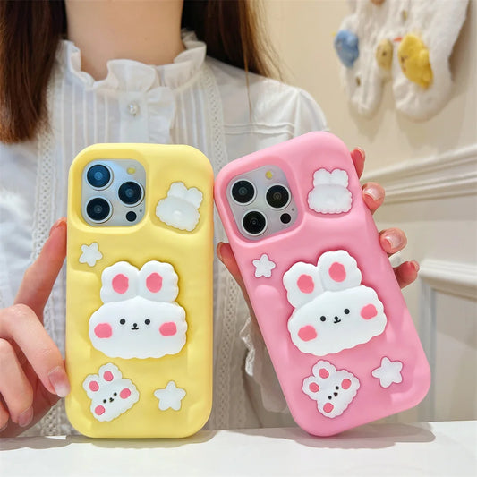 Lovely Rabbit Folding With Holder Stand Silicone Phone Case