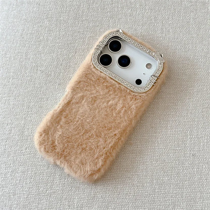 Luxury Solid Colors Diamond Fluffy Fur Plush Phone Case For iPhone