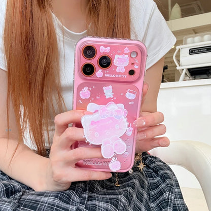 Kawaii Cartoon Sanrio Cute 3D Cartoon Pink KT Stand Holder Phone Case For iPhone