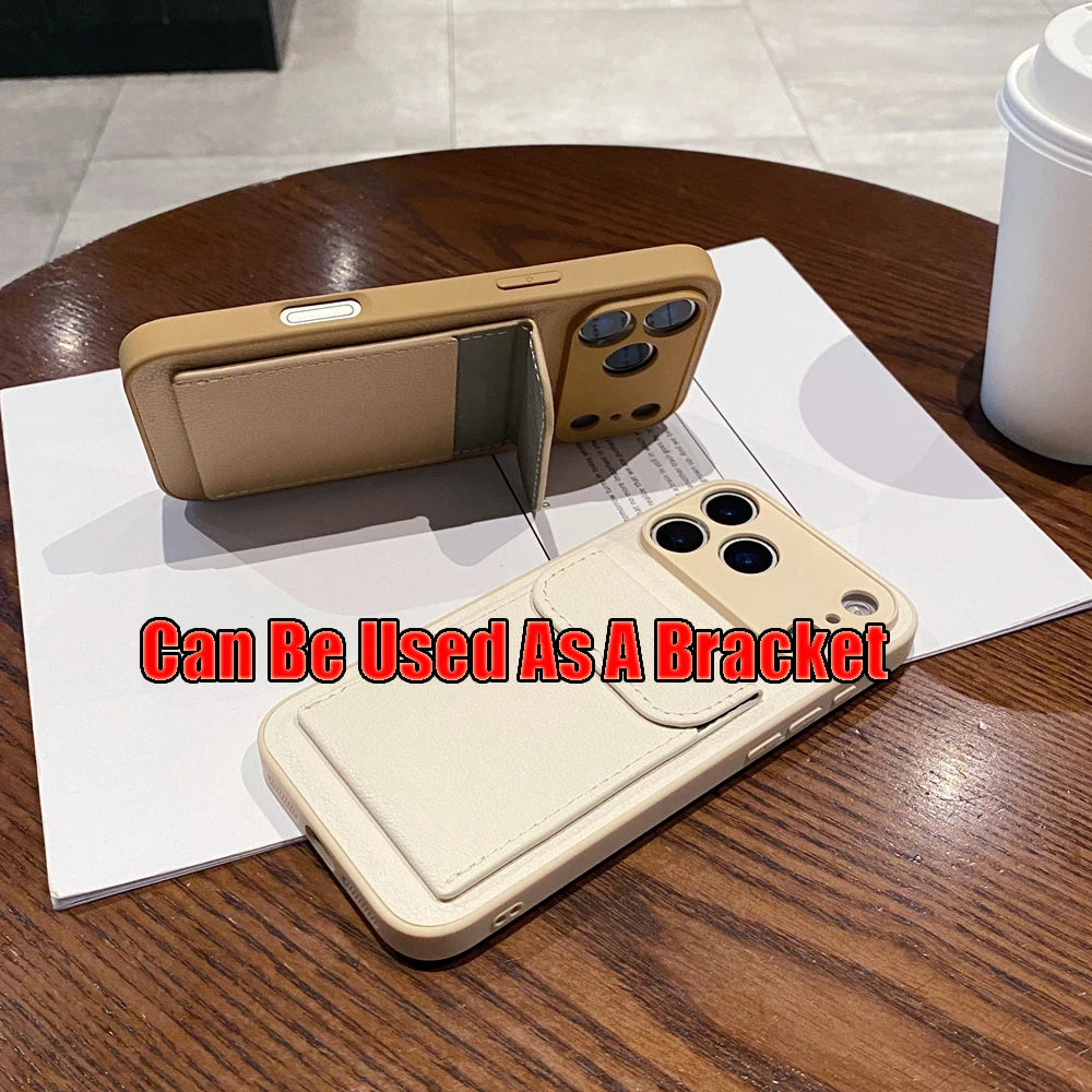 Card Slot Wallet PU Leather Bracket Case For iPhone