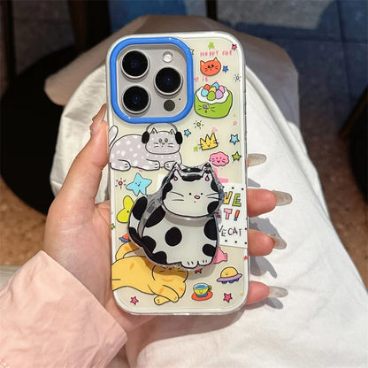Korean Cute Cartoon Cat Stand Phone Case