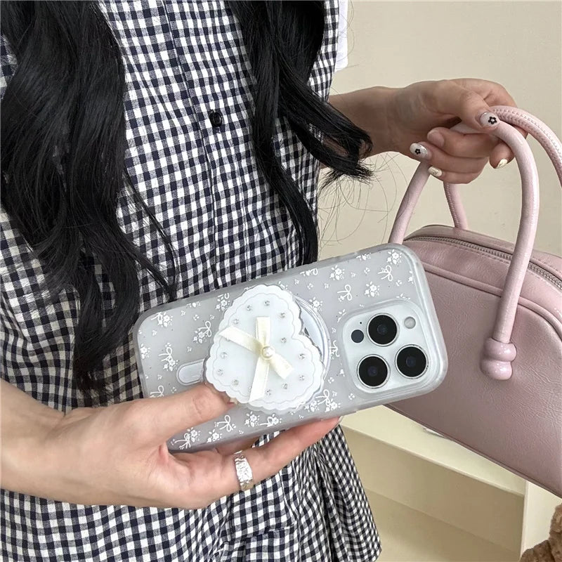 Cute White Flower Bowkont Magnetic Phone Case