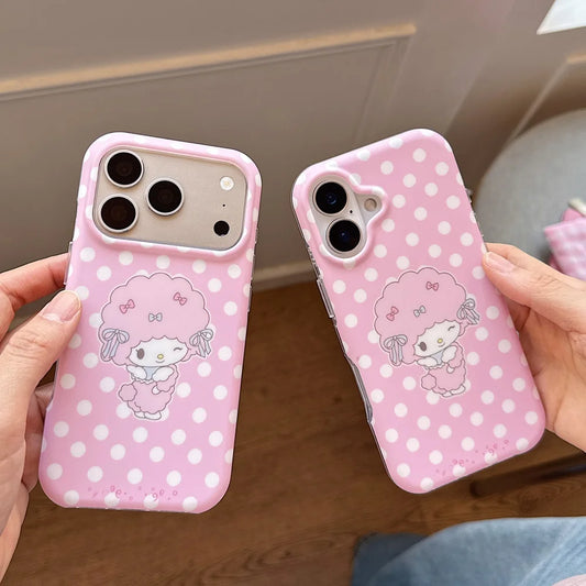 Double Sided Matte Pink Polka Dot My Melody Phone Case Shockproof Anti-fingerprint Protective Cover For iPhone