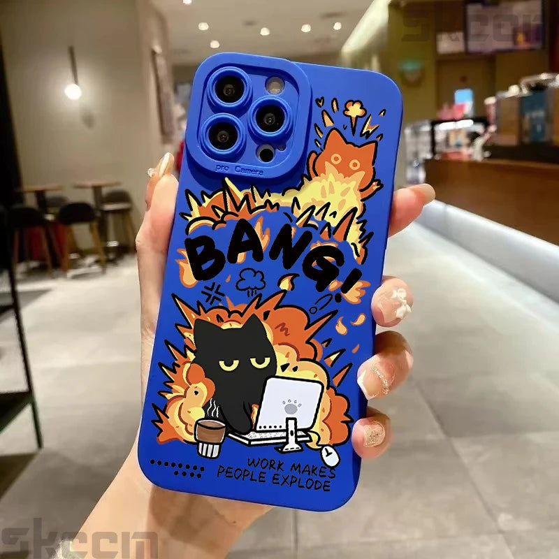Tomato Sauce Black Cat Pattern Phone Case For iPhone