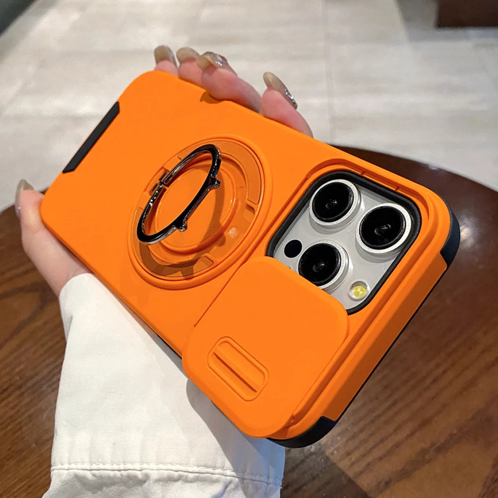 Rotation Stand Slide Camera Protector Magnetic Phone Case For iPhone