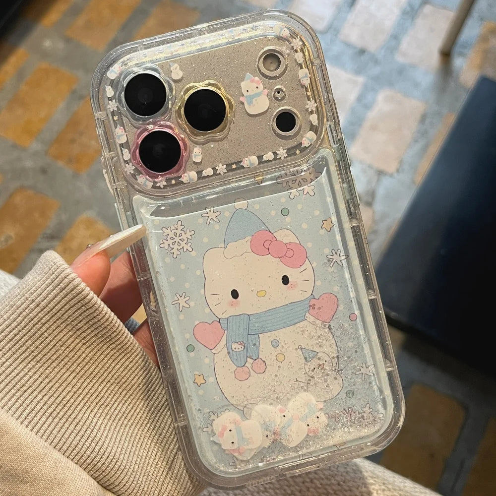 Beautiful Flower Flowing Sand Snowman Kitty  Is Suitable For Apple Phone Case