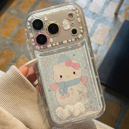 Beautiful Flower Flowing Sand Snowman Kitty  Is Suitable For Apple Phone Case