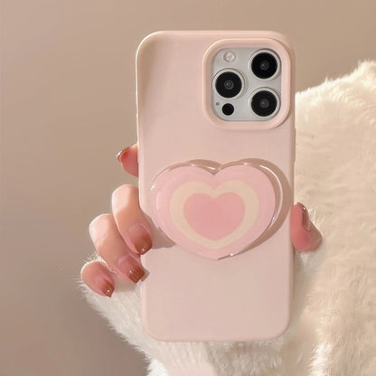 Korean Pink Phone Case With Love Heart Holder For iPhone