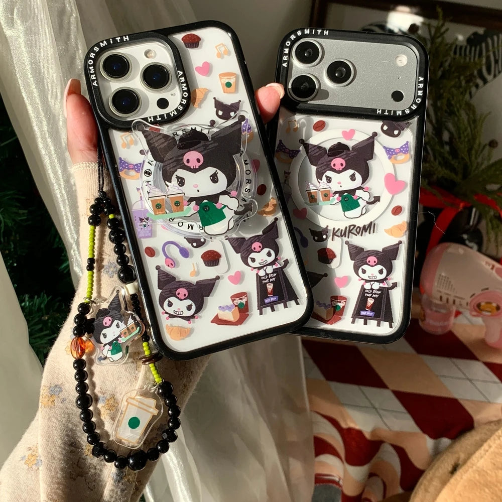 Cute Cartoon Sanrio Kuromi Magnetic Holder Magsafe Wireless Charge Phone Case For iPhone