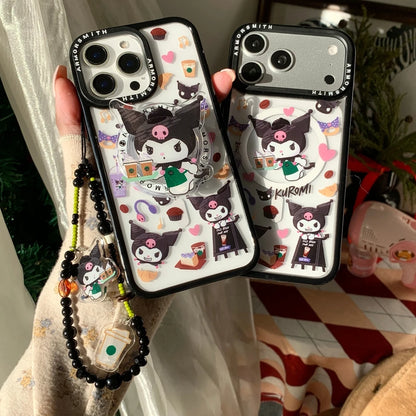 Cute Cartoon Sanrio Kuromi Magnetic Holder Magsafe Wireless Charge Phone Case For iPhone