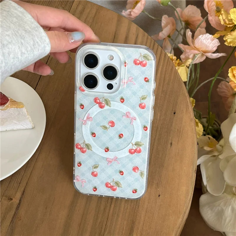 Cute Bow Cherry Magnetic Phone Case